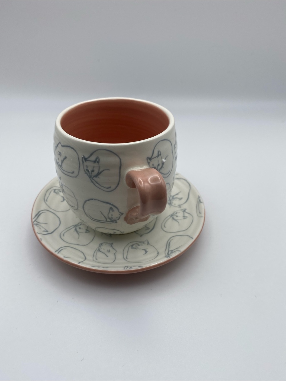 Cute Anthropologie cat cats cup and soucer for coffee espresso white pink new - Picture 3 of 13